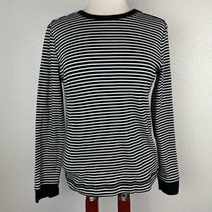 Lauren Ralph Lauren Long Sleeve Black and White Striped Shirt Size L EUC